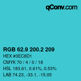 カラーコード: RGB 62.9 200.2 209 | qconv.com