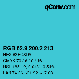 Color code: RGB 62.9 200.2 213 | qconv.com