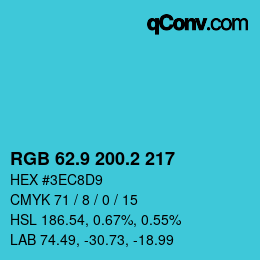 カラーコード: RGB 62.9 200.2 217 | qconv.com