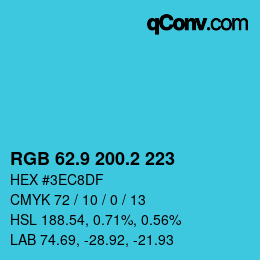 Color code: RGB 62.9 200.2 223 | qconv.com