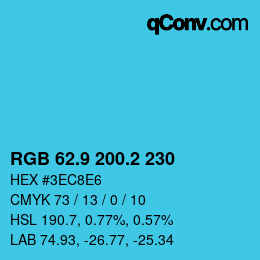 カラーコード: RGB 62.9 200.2 230 | qconv.com