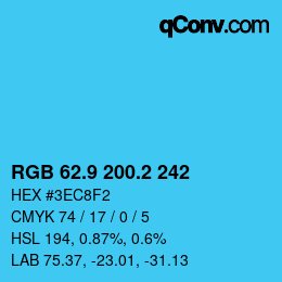 Color code: RGB 62.9 200.2 242 | qconv.com