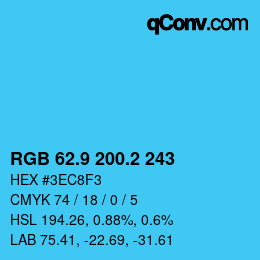 Color code: RGB 62.9 200.2 243 | qconv.com
