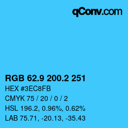 Color code: RGB 62.9 200.2 251 | qconv.com