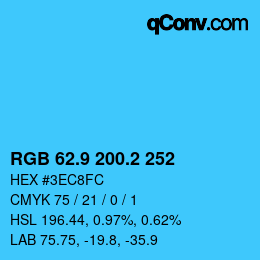 Color code: RGB 62.9 200.2 252 | qconv.com