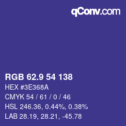 カラーコード: RGB 62.9 54 138 | qconv.com