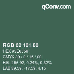 カラーコード: RGB 62 101 86 | qconv.com