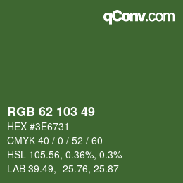 カラーコード: RGB 62 103 49 | qconv.com