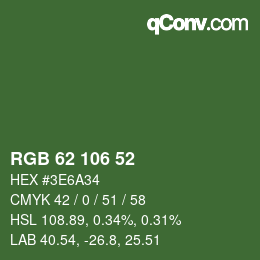 Color code: RGB 62 106 52 | qconv.com