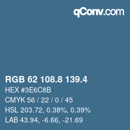 カラーコード: RGB 62 108.8 139.4 | qconv.com
