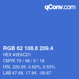 カラーコード: RGB 62 108.8 209.4 | qconv.com
