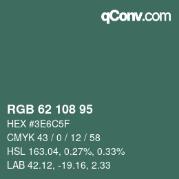 Color code: RGB 62 108 95 | qconv.com