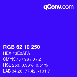 颜色代码: RGB 62 10 250 | qconv.com