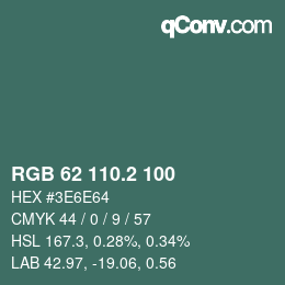 カラーコード: RGB 62 110.2 100 | qconv.com