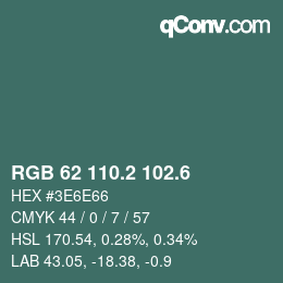 カラーコード: RGB 62 110.2 102.6 | qconv.com