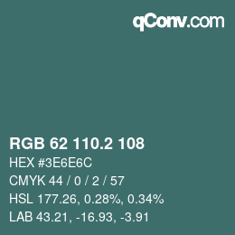 カラーコード: RGB 62 110.2 108 | qconv.com