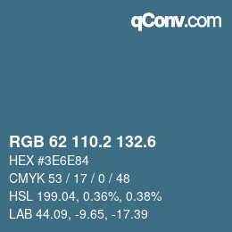カラーコード: RGB 62 110.2 132.6 | qconv.com