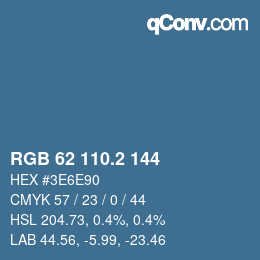 カラーコード: RGB 62 110.2 144 | qconv.com