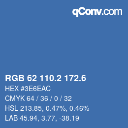 カラーコード: RGB 62 110.2 172.6 | qconv.com