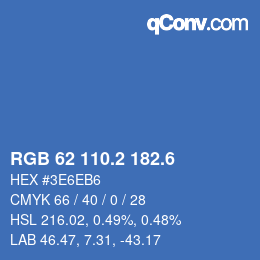 カラーコード: RGB 62 110.2 182.6 | qconv.com