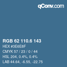 カラーコード: RGB 62 110.6 143 | qconv.com
