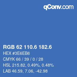 カラーコード: RGB 62 110.6 182.6 | qconv.com
