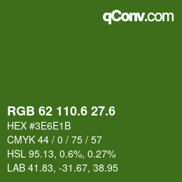 カラーコード: RGB 62 110.6 27.6 | qconv.com
