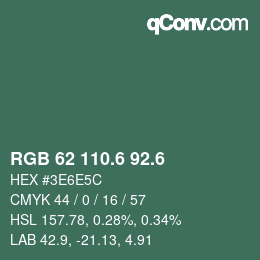 カラーコード: RGB 62 110.6 92.6 | qconv.com