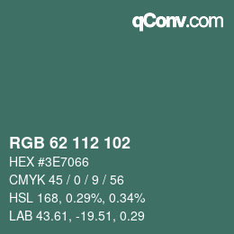 Farbcode: RGB 62 112 102 | qconv.com
