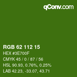 Color code: RGB 62 112 15 | qconv.com