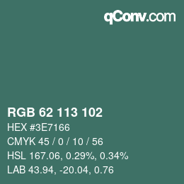 Code couleur: RGB 62 113 102 | qconv.com
