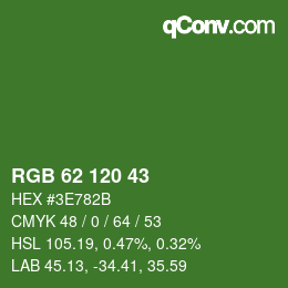Color code: RGB 62 120 43 | qconv.com