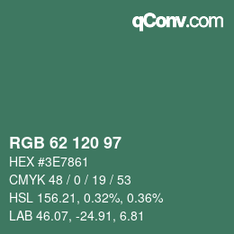 Código de color: RGB 62 120 97 | qconv.com