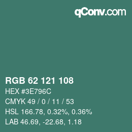 颜色代码: RGB 62 121 108 | qconv.com
