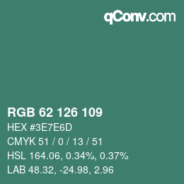 カラーコード: RGB 62 126 109 | qconv.com