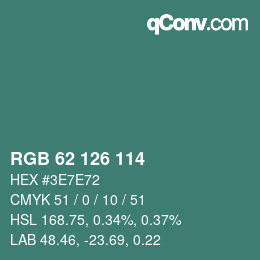 Farbcode: RGB 62 126 114 | qconv.com