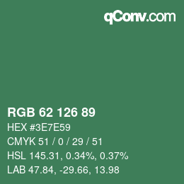 Color code: RGB 62 126 89 | qconv.com