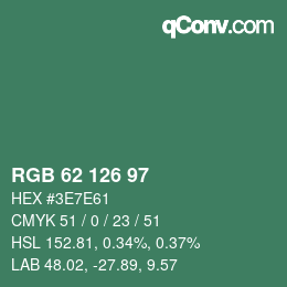 カラーコード: RGB 62 126 97 | qconv.com