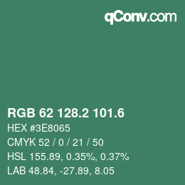 カラーコード: RGB 62 128.2 101.6 | qconv.com