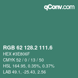 カラーコード: RGB 62 128.2 111.6 | qconv.com