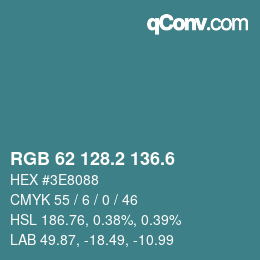 カラーコード: RGB 62 128.2 136.6 | qconv.com