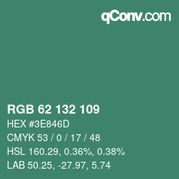 Color code: RGB 62 132 109 | qconv.com