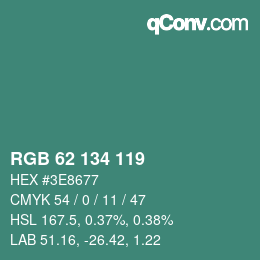 Color code: RGB 62 134 119 | qconv.com