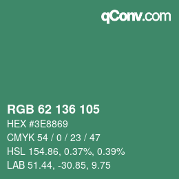 Color code: RGB 62 136 105 | qconv.com