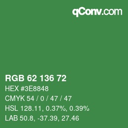 Color code: RGB 62 136 72 | qconv.com