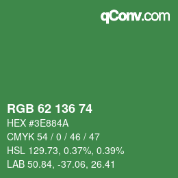 Color code: RGB 62 136 74 | qconv.com