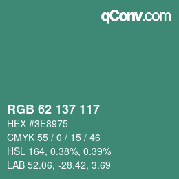 颜色代码: RGB 62 137 117 | qconv.com
