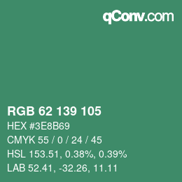 カラーコード: RGB 62 139 105 | qconv.com