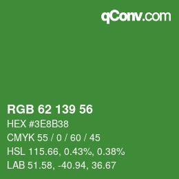 Color code: RGB 62 139 56 | qconv.com