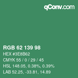 Color code: RGB 62 139 98 | qconv.com